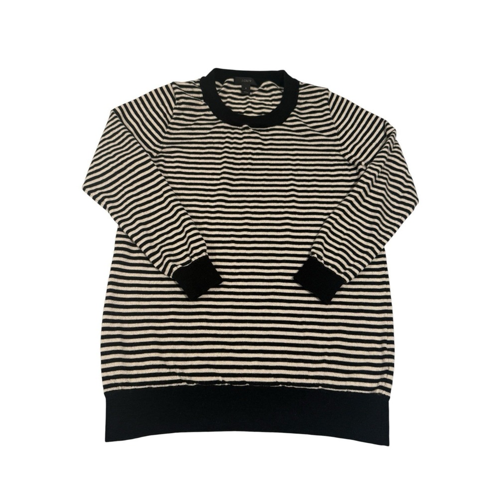 J.Crew Women Black White Striped 100% Merino Wool 3/4 Sleeve Sweater Small
